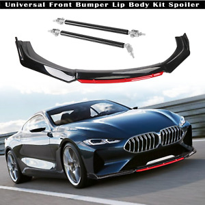 For BMW Black/Red Front Bumper Lip Splitter Strut Rods Kit