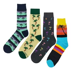 Neu mit Etikett Palm Tree Anzugsocken 4er-Pack Neuheit Herren 8-12 verrückte lustige Sockenfliege - Bild 1 von 6