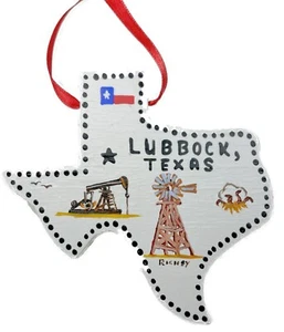 Lubbock Texas Decorazione Natalizia Dipinta TX Stato Olio Cotone Stella Solitaria 4x4 - Foto 1 di 3