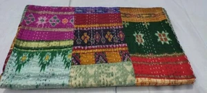 Indian Hand Block Vintage Queen Patch Silk Kantha Quilt Throw Blanket Bedspread - Picture 1 of 6