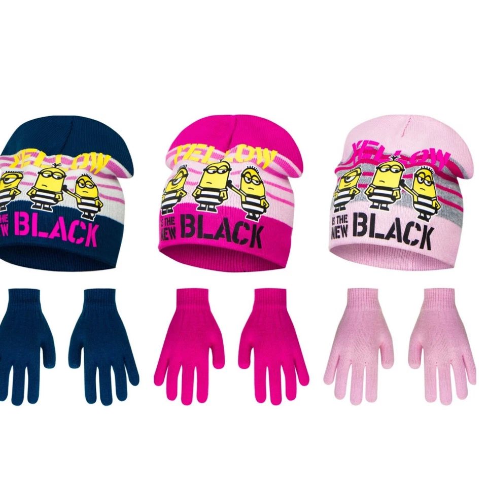 Despicable Me Minion Knitted girls boys Hat And Gloves Set Winter