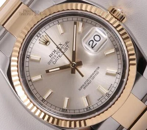 Rolex Datejust 116233 Two Tone Oyster 36mm 18k Fluted Bezel Silver Stick Dial - Picture 1 of 9