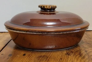 Vintage Browndrip H.P. Co. Oven Proof USA Covered CASSEROLE 10" Oval Brown Drip - Picture 1 of 7