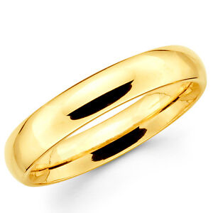 14K Solid Yellow Gold 4mm Comfort Fit Men's and Women's Wedding Band Ring
