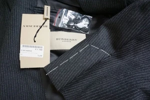 Burberry London Gray Pinstriped Flannel S110s 2 Pc Suit Jacket Pants Sz 48S NEW - Picture 1 of 11