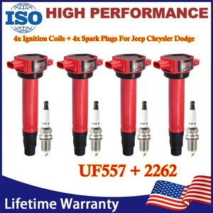 4Pack UF557 Ignition Coil & Spark Plug For 2007-2017 Jeep Compass L4 2.0L 2.4L - Picture 1 of 9