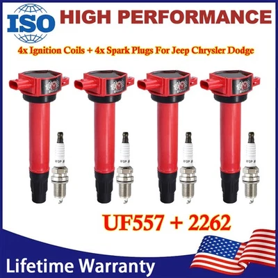 4Pack UF557 Ignition Coil & Spark Plug For 2007-2017 Jeep Compass L4 2.0L 2.4L - Image 1 of 4