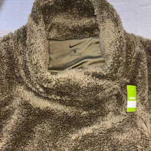 Nike Damen 2XL Fuzzy Fleece Pullover Wasserfallausschnitt Langarm Olivgrün - Bild 1 von 6