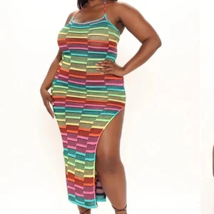 Fashion Nova l neu ohne Etikett buntes Mind Strick-Maxikleid - mehrfarbig 2X - Bild 1 von 9