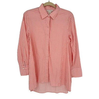 Club Monaco 条纹纽扣秋千上衣粉色白色休闲工作服办公室 M — 第 1/4 张图片