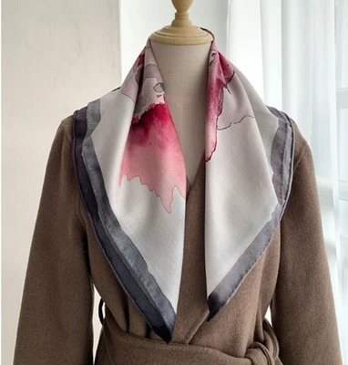 70% Cashmere 30% Silk 65X65cm Scarf Bandana Shawl Double Face render Print new - Image 1 of 3