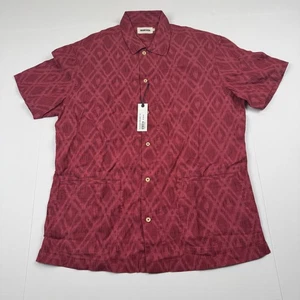 Taylor Stitch Hemd Herren Große 42 Rot Ikat Jacquard Kurzarm Knopfleiste Leinen - Bild 1 von 9