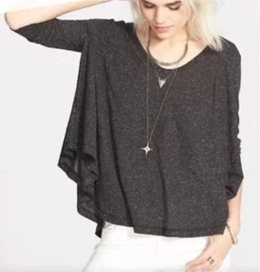 We The Free People Pullover fließendes Tamburin Oberteil 3/4 Arm grau gesprenkelt Gr. XS - Bild 1 von 6