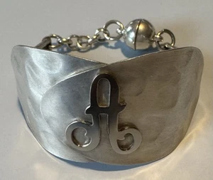 Vintage Silver Plated (Tudor) Custom Made Initial “A” Spoon Cuff Bracelet 6” - Picture 1 of 6