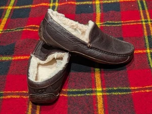 UGG Australia Moccasin Slippers Mens 9 Ascot Brown Leather Shearling Lined 5379 - Picture 1 of 7