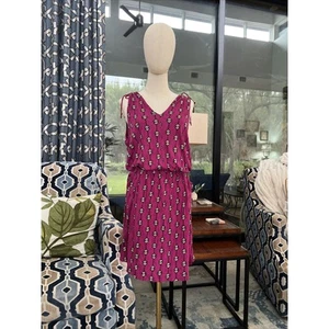 LUCKY BRAND Geometric Print Purple Magenta Dress Medium Cotton Stretch Pockets - Picture 1 of 6
