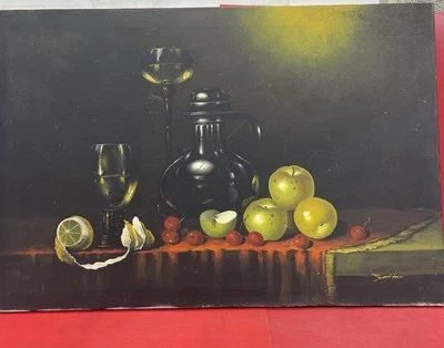 Pintura de vino vintage original bodegón estilo Anthony Franzia firmada Foto 1 de 4