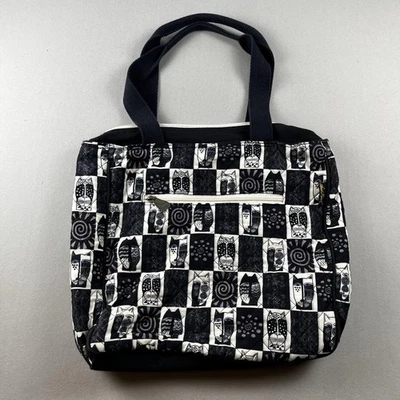 Bolso de Hombro Laurel Burch Vintage Mano Negro Blanco Gatos A Cuadros Acolchado Foto 1 de 4