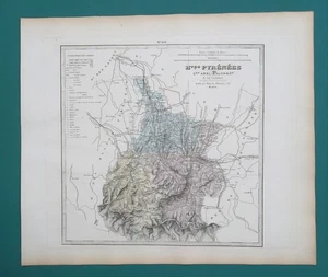 FRANCIA Dipartimento Alti Pirenei Capitali Tarbes - 1873 SUPERBA Mappa 14x17" 36x43 cm - Foto 1 di 4