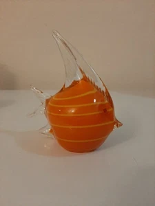 Orange Hand Blown Art Glass Paperweight Angel Fish 5"x 5" - Picture 1 of 2