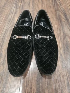 Mens Black Porta Bella Harell  Horsebit Velvet Loafers Size 9.5 - Picture 1 of 6