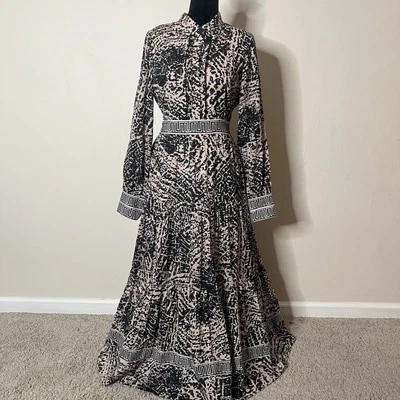 CK Bradley Women’s Black/Tan/Gold Long Sleeve Tiered Cotton Maxi Dress L NWOT - Image 1 of 4