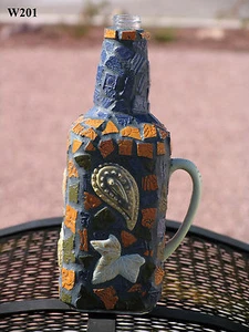 Mosaikflasche Unikat Flasche mit Paisley Designs Handarbeit Mosaik W201 - Bild 1 von 5