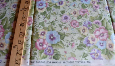SILVER METALLIC ON MULTI FLORAL GREEN PRINT  100% COTTON FABRIC  2 YARDS - Image 1 of 2