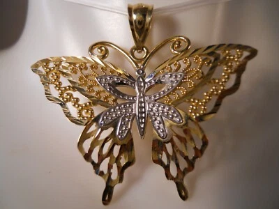 COLLAR COLGANTE FILIGRANA MARIPOSA CORTE DIAMANTE ORO AMARILLO 14K 33MM Foto 1 de 4
