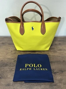 Polo Ralph Lauren Bellport Medium Canvas Tote Citron/ Khaki/ Leather Trim - Picture 1 of 9
