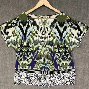 Dana Buchman Shirt Womens Medium Blouse Top Tunic Cold Shoulder Short Sleeve - Picture 1 of 15