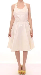 LICIA FLORIO Dress White Halterneck Knee Length Tea Gown IT42 /US8 / M RRP $400  - Picture 1 of 9