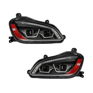 Kenworth T680 Black housing LED DRL Headlight Both Sides (Driver & Passenger) - Picture 1 of 1