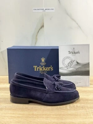 Tricker’s Tassel Loafers Tony Suede Castorino Blu Luxury Men Tricker’s 43 - Imagen 1 de 4