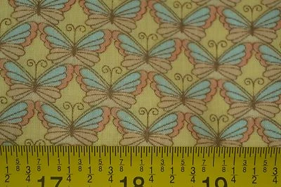By 1/2 Yd, Vintage, Butterflies on Lt-Yellow Stiff Cotton, Concord/Kessler,M3360 - Image 1 of 4
