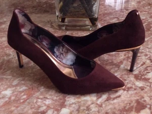 New Ted Baker London Burgundy Suede Pointed Toe Gold Heels Size 39 /US 8, $150 - Picture 1 of 7