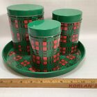 Vintage CHRISTMAS Red Green Plaid TRAY & Nesting Canisters HONG KONG See Photos