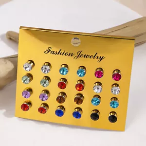 12 Pairs/set Colorful Crystal Zircon Stud Earrings Sets For Women Jewelry - Foto 1 di 12
