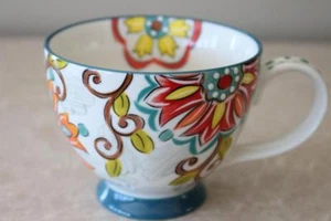 TAZAS DE CAFÉ/TÉ FLORAL GRACE CON MANGOS DE LUNARES AZULES - MULTICOLOR - NUEVAS- S/2 - Imagen 1 de 1