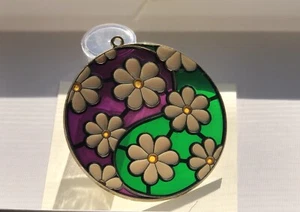 Blume Yin Yang Zen lila grün weiß Gänseblümchen 80er 90er Y2K Sonnenfänger 🌼☯️ - Bild 1 von 11
