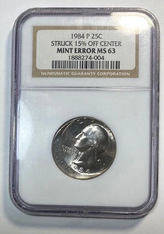 1984-P Washington Quarter Off Center with Full Date NGC Mint Error Cover
