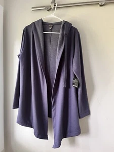 NWT Eddie Bauer Motion Cozy Camp Wrap Blue Size M Medium Fleece Hooded Cardigan - Foto 1 di 7