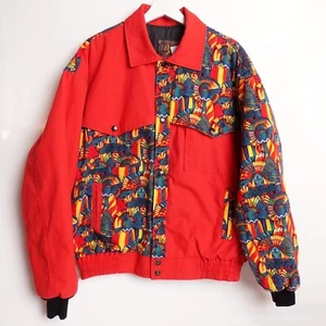 Vintage 80s Men's Large Aztec Southwest Print Bomber Jacket Made in USA AOP - Picture 1 of 24