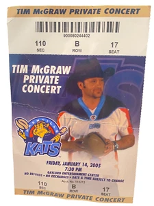 Boleto de concierto privado Tim McGraw 2005 talón patrocinador del equipo de fútbol americano Nashville Kats - Imagen 1 de 3