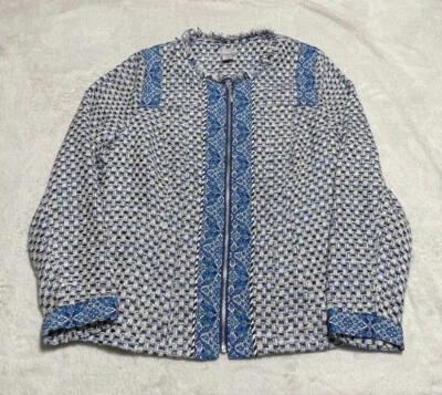 Chaqueta Chicos Mujer Mediana 1 Azul Cuadros Manga Larga Cremallera Completa Detalle Floral Abrigo Foto 1 de 4