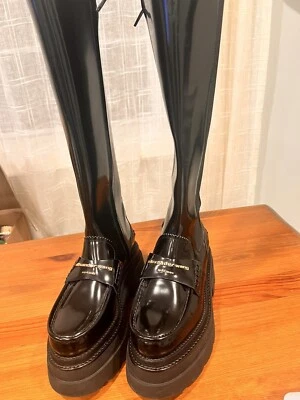 Alexander Wang Black Patent Leather Knee High Boot Platform Shoes sz 36.5 New - Image 1 of 4