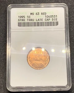 1995 1C Error STRK THRU LATE CAP DIE MS63 RD ANACS - Picture 1 of 12