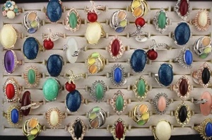 Wholesale Lots 32pcs Mixed Various Rhinestone Lady Big Resin Rings Fashion Gifts - Picture 1 of 24