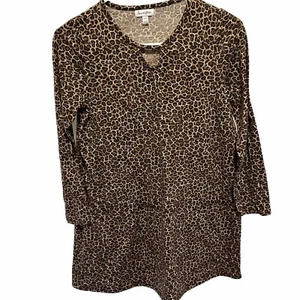 Juniors Tunic Top Leopard Print Long Sleeves And Keyhole Neck Size Large - Picture 1 of 14