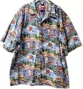 Vtg Dem Crazy Mens 3X Reno NV Hawaiian Shirt Blue Cotton Gambling Rodeo - Picture 1 of 4